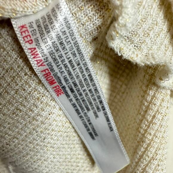 Free People Intimately Waffle Knit Bell Sleeve Blouse Women M Cream Tie Front - Picture 5 of 9